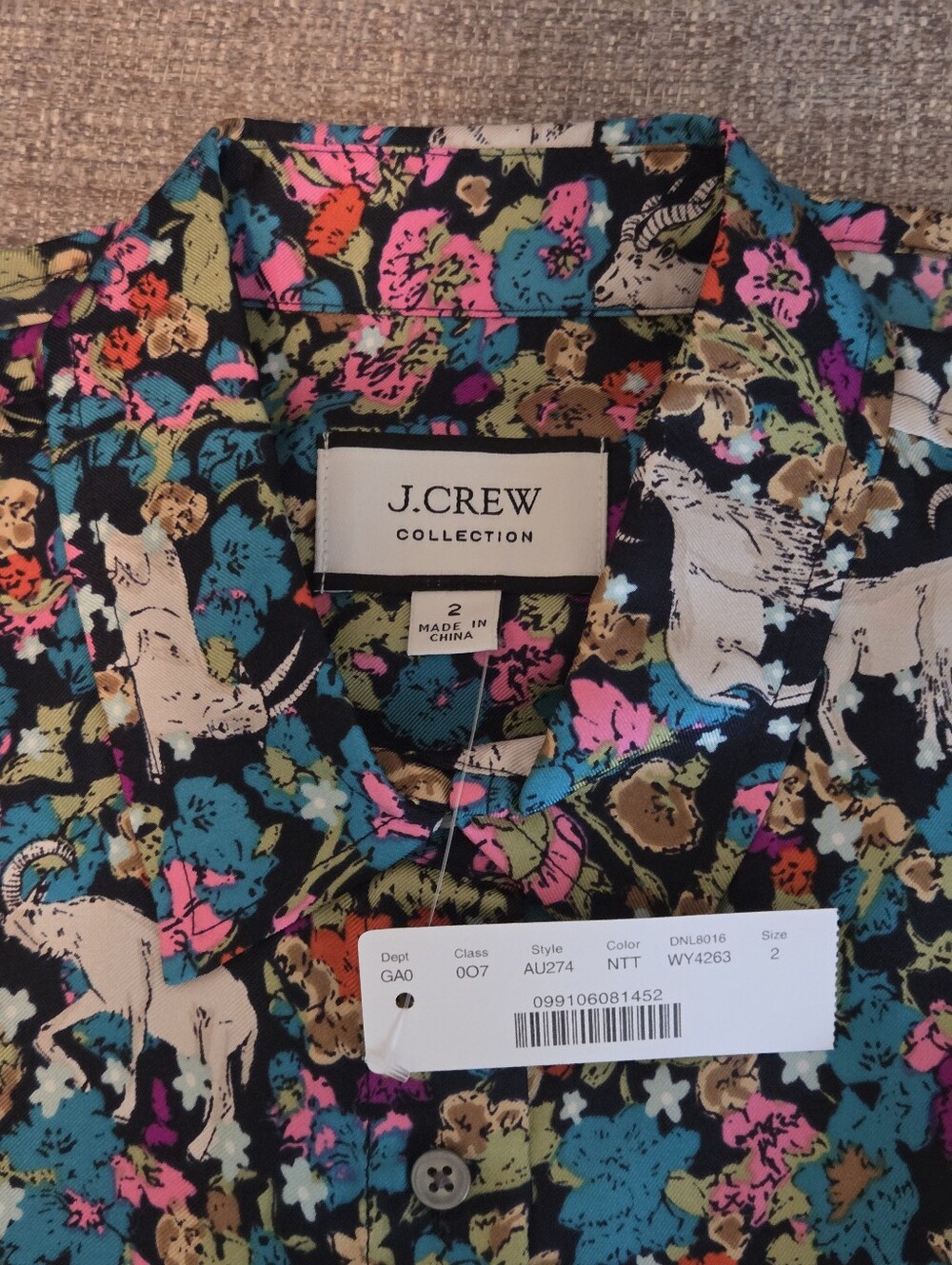 NWT J.CREW SIZE 2 COLLECTION SILK GRAZING GOATS 🐐 SHIRT - Picture 4 of 7